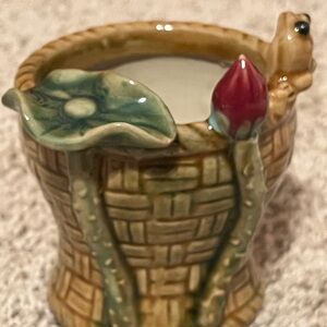 Charming Ceramic Frog Vase with Green and Red Details